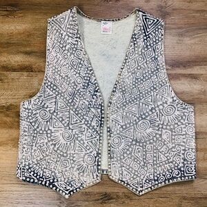 VTG Jean Vest Size XL Denim 80’s 90’s Puffy Paint Blue Sparkles Retro Gl…